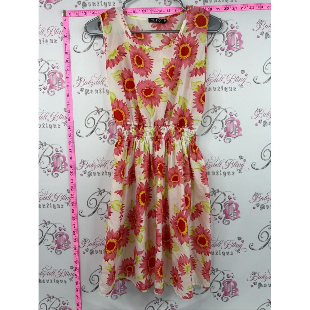 HXY dress flowers red pink green Sleeveless Pink Sunflower Print Mini Dress